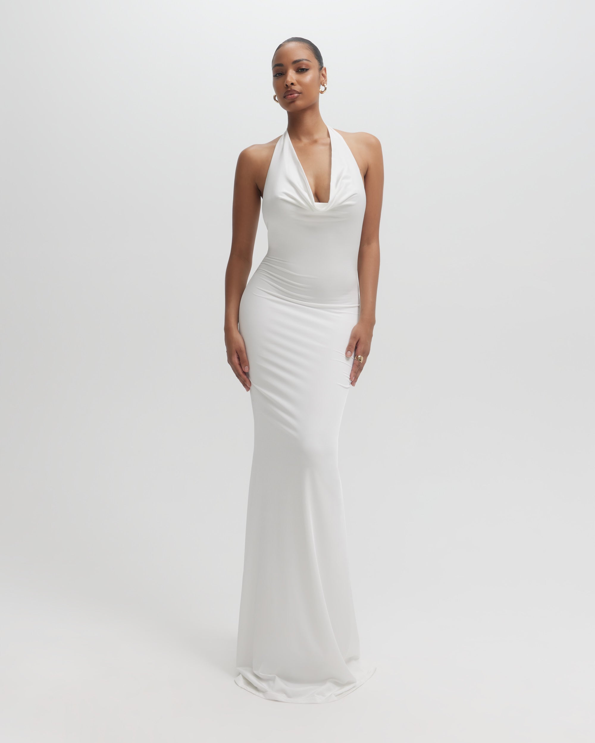 SARAI PLUNGE NECK MAXI DRESS White White / S SARAI PLUNGE NECK MAXI DRESS White White / S