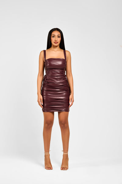 Scarlett Leather Mini Dress M / Plum